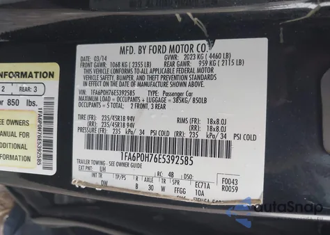 2014 Ford Fusion Se z USA, uszkodzony, nr VIN 1FA6P0H76E5392585